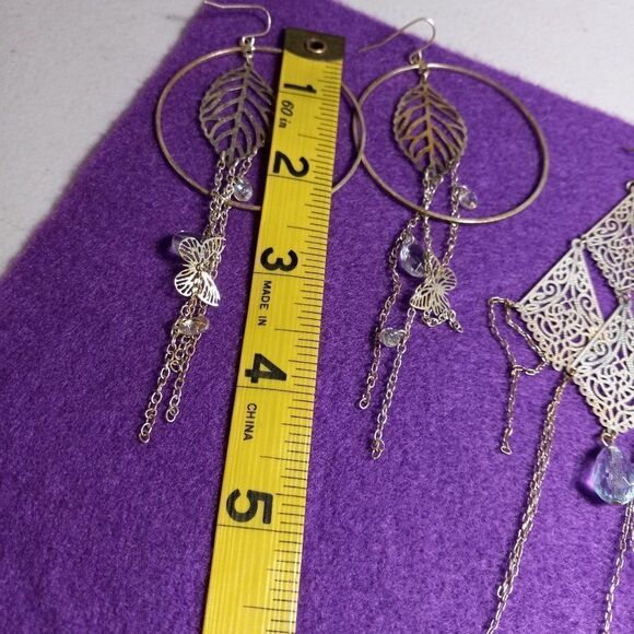 Silver tone Dangling Shapes Earrings - Picture 2 of 8